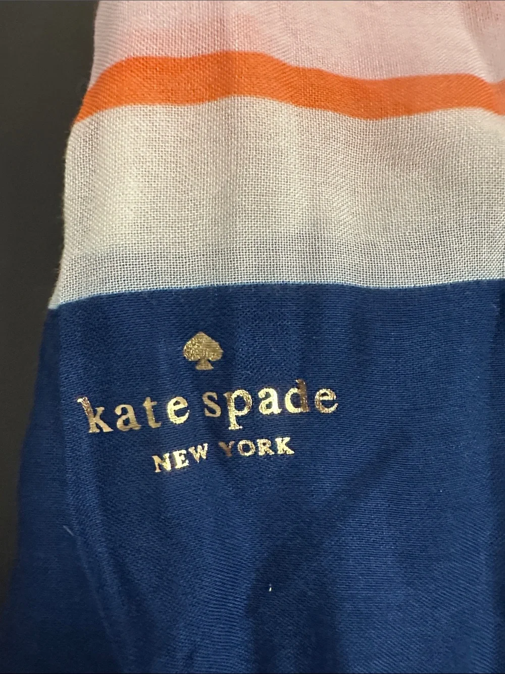 NWT Kate Spade Navy White & Orange Striped Scarf